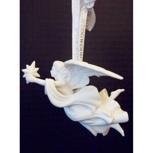 Wedgewood Angel Collection Flying Angel w Star Jasperware White Ornament 4''